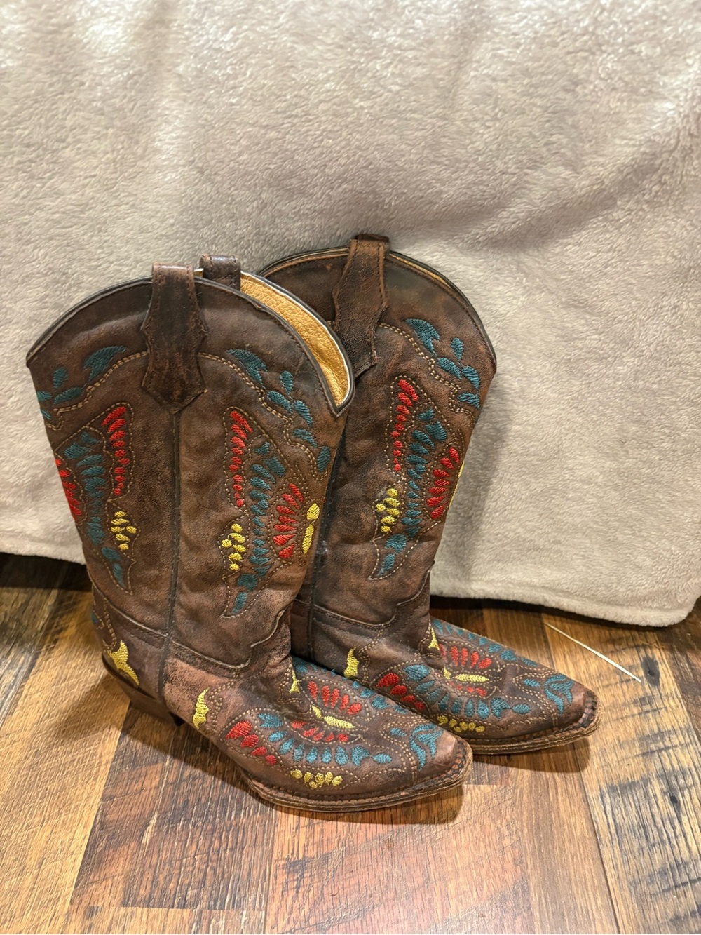 Corral Teena boots Brown Western Embroidered Cowboy Boots - Multicolor Stitching